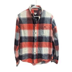 Soft long sleeve button up flannel shirt by Merona in cream, blue & orange, Med